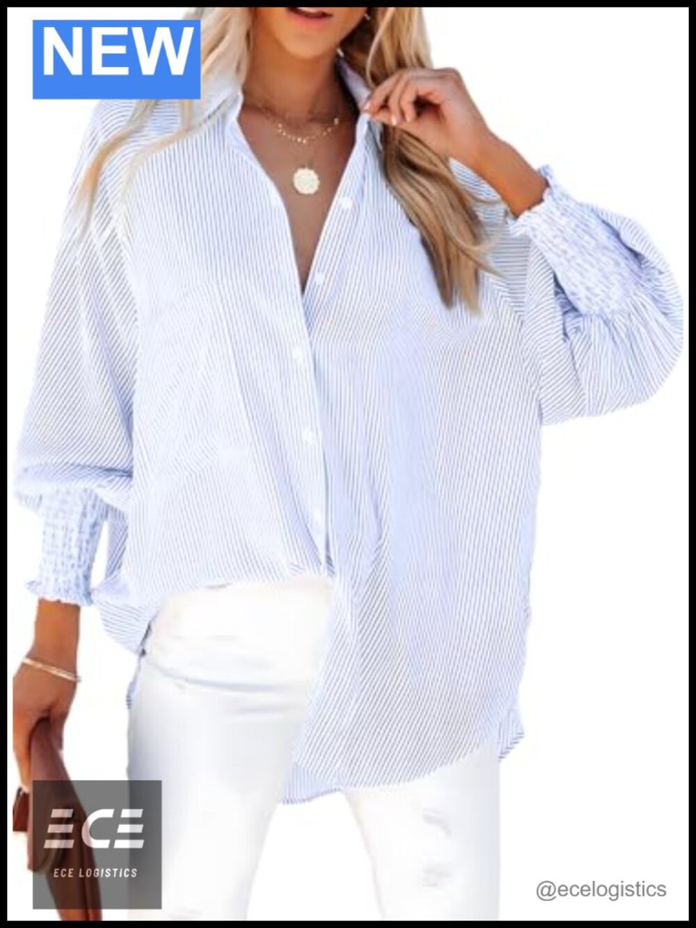 Dokotoo Womens V Neck Striped Button Down Shirt Long Sleeve Tunic Top
